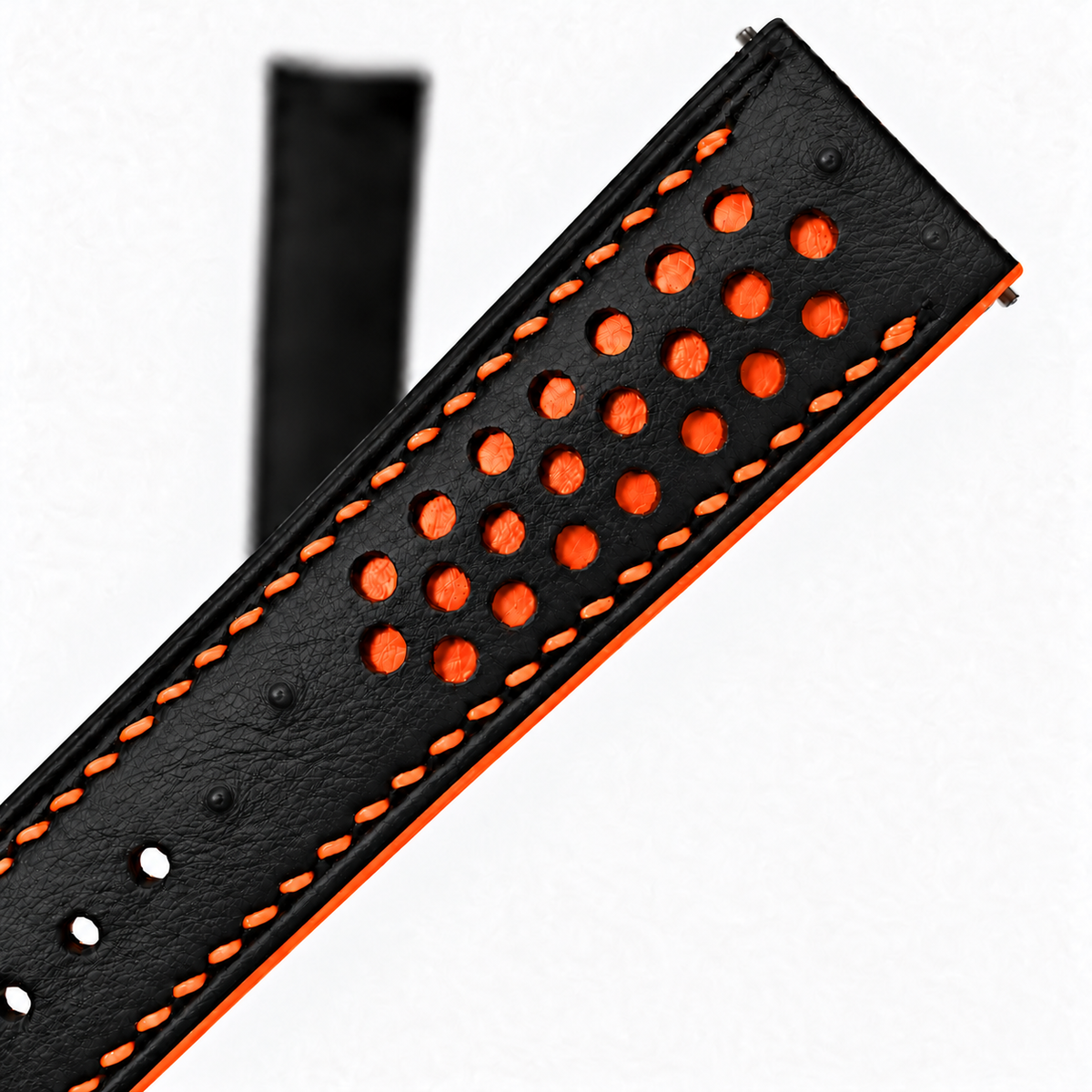Black and Orange Racing Small Holes Ostrich Leather Watch Strap