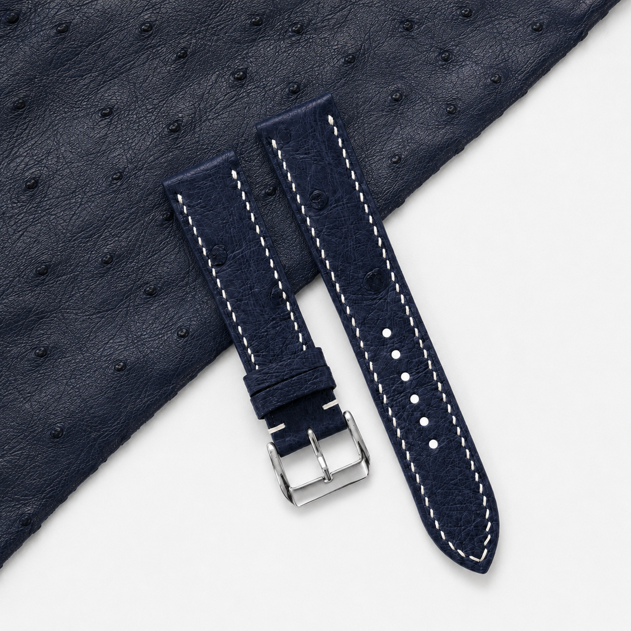 Midnight Navy Ostrich Leather Watch Strap - Photo 1