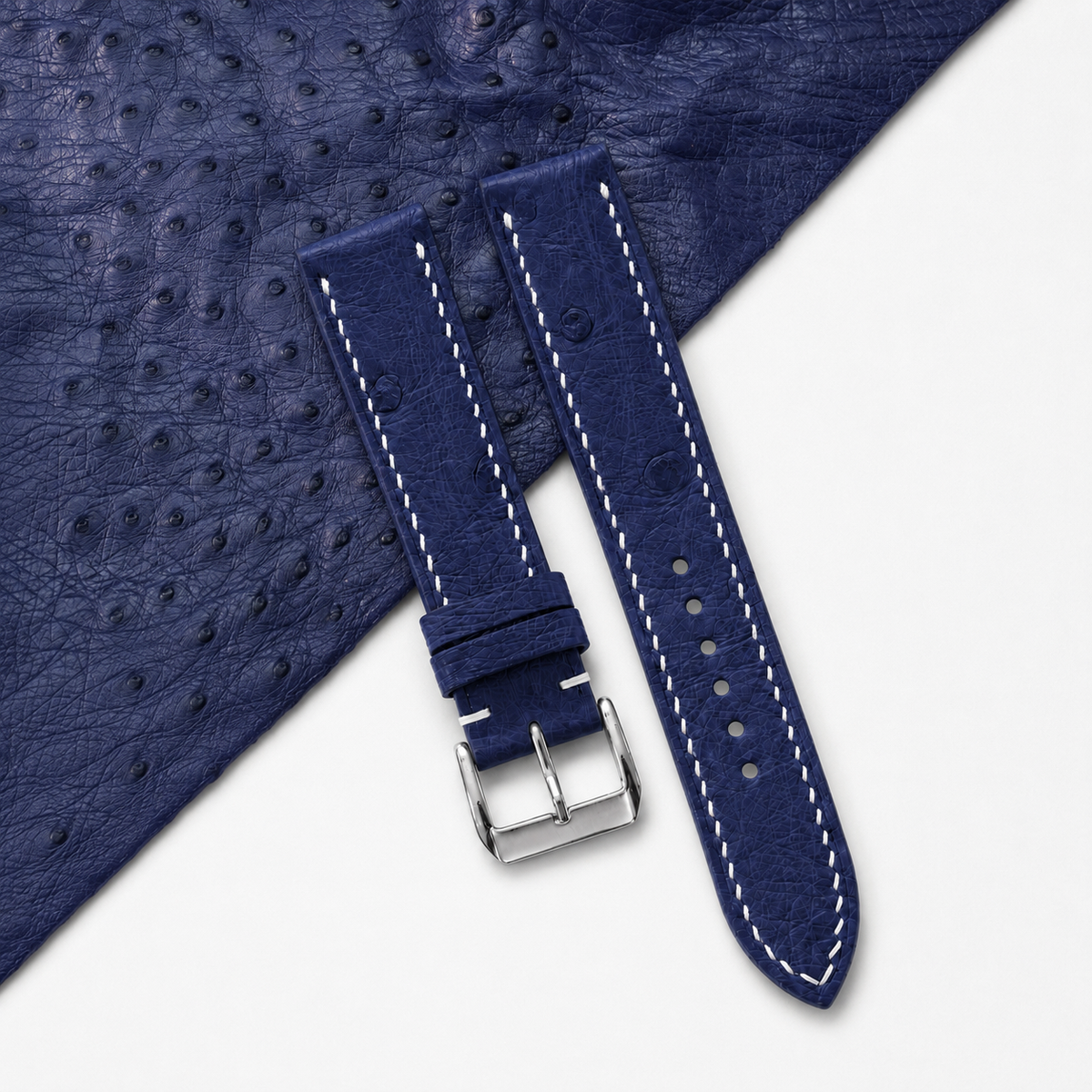 Navy Ostrich Leather Watch Strap - Photo 1