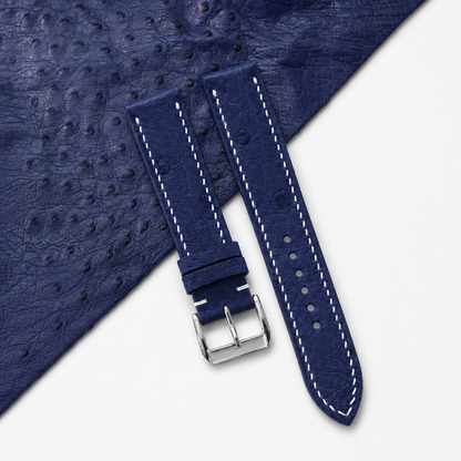 Navy Ostrich Leather Watch Strap - Photo 1