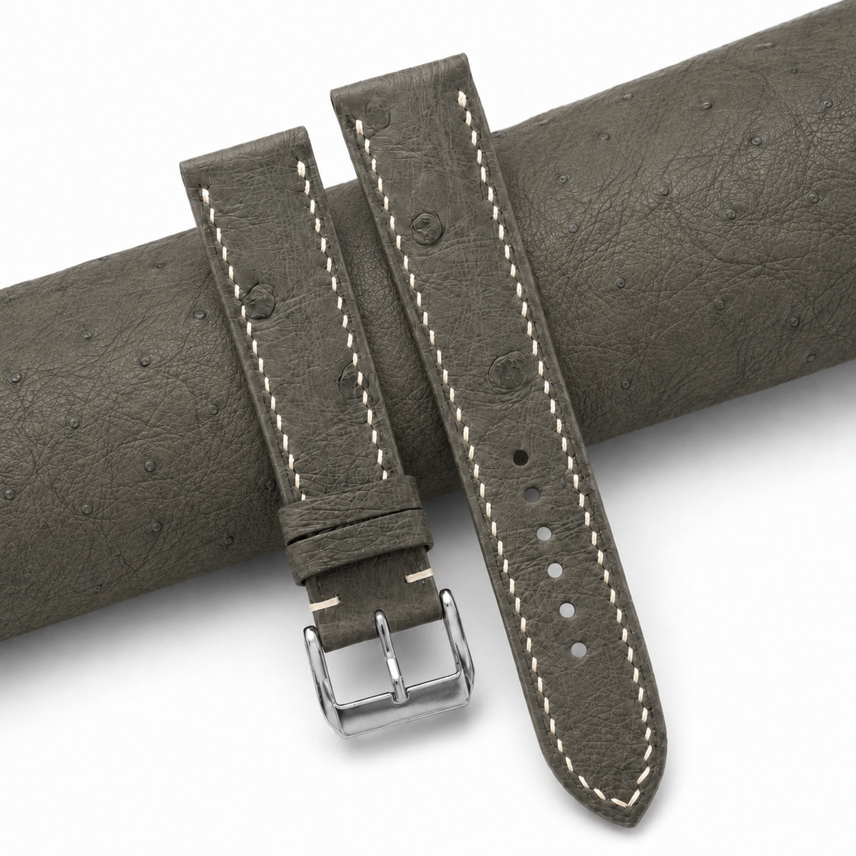 Olive Gray Ostrich Leather Watch Strap - Photo 1