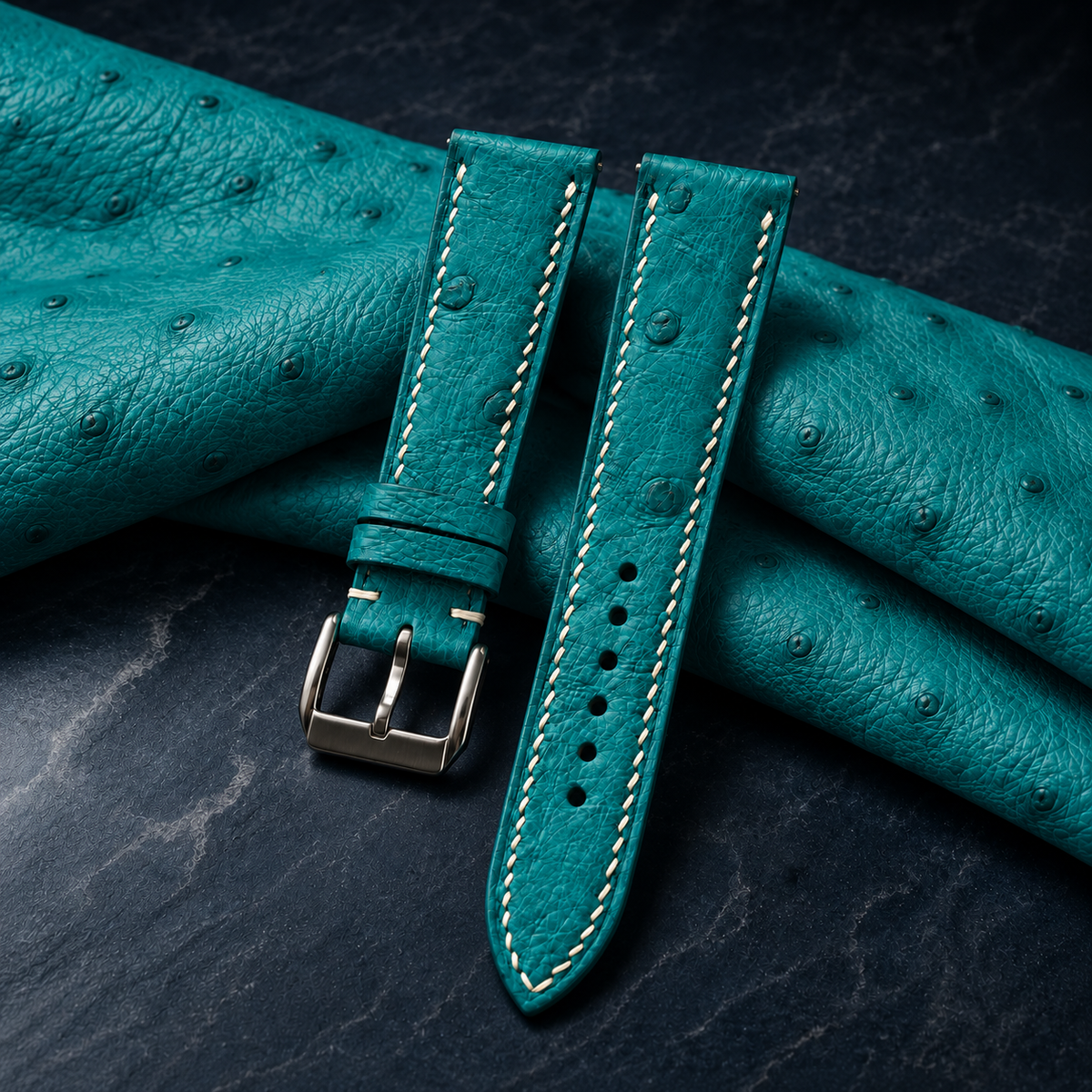 Turquoise Ostrich Leather Watch Strap - hero