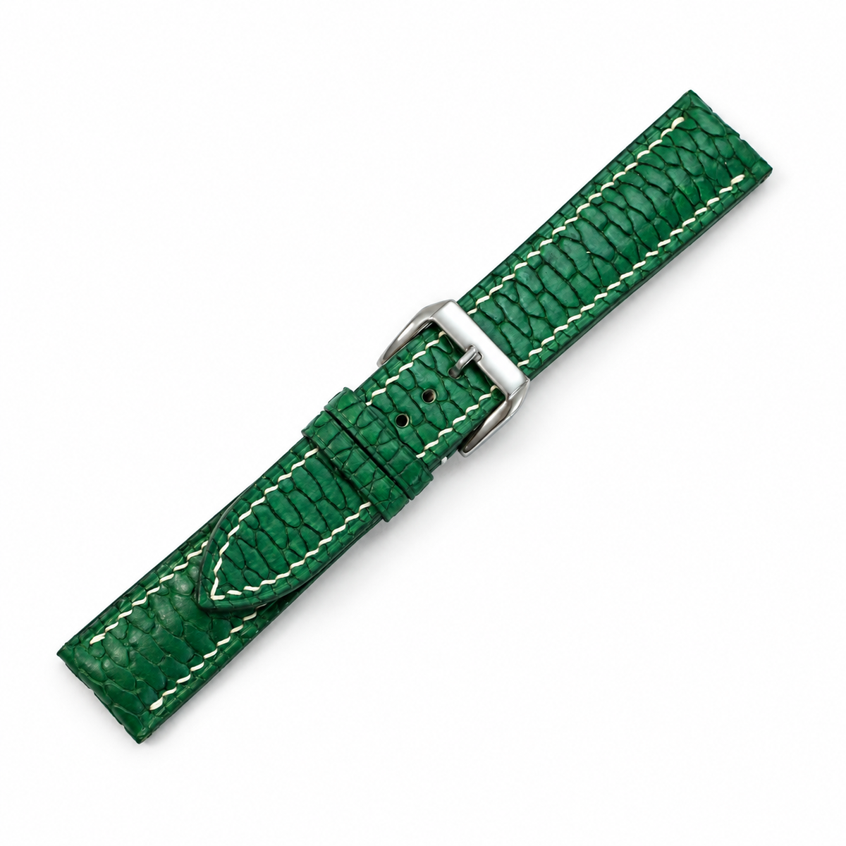 Emerald Green Beaver Tail Leather Watch Strap - assembled on buckle