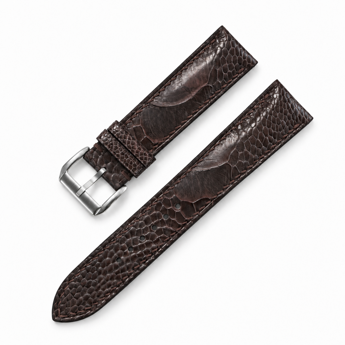 Nicotine Brown Ostrich Leg Leather Watch Strap - two piece diagonal