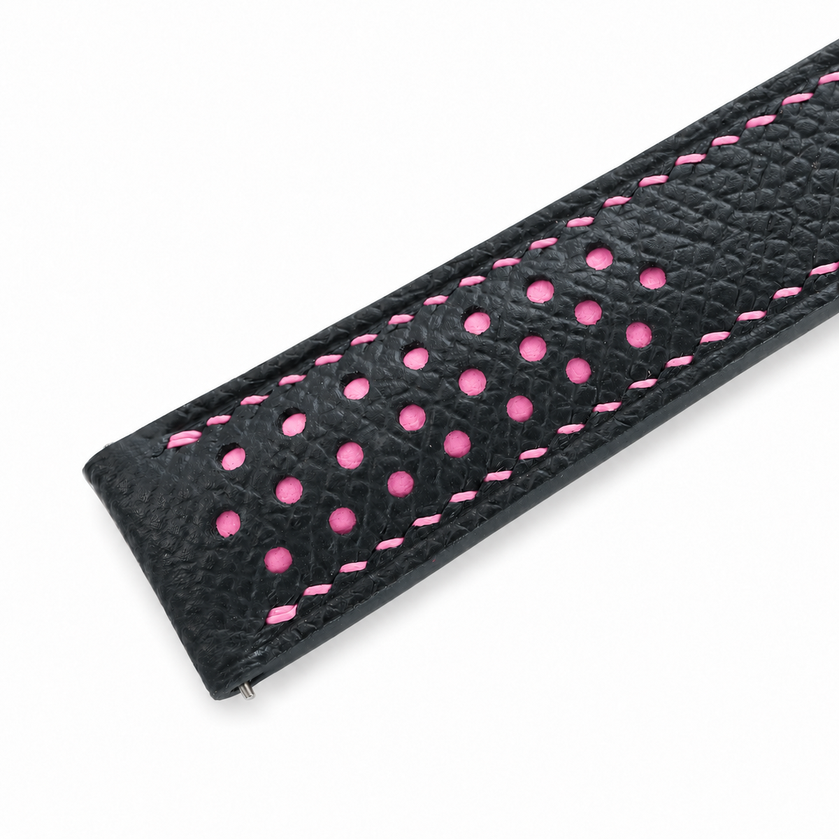 Deployant Racing Rally Black and Pink Epsom Leather Watch Strap - two piece diagonal