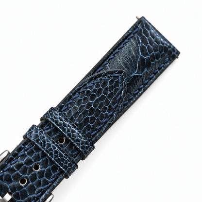 Dark Navy Ostrich Leg Leather Watch Strap - on watch
