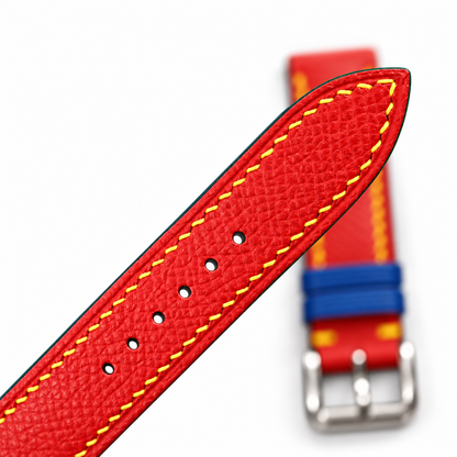 Red Epsom Leather Watch Strap - Yellow Stitch - side profile yellow edge