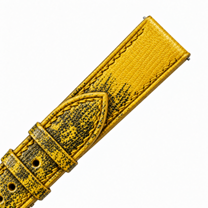 Yellow Black Lizard Leather Watch Strap - keeper detail