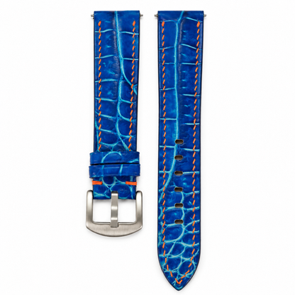 Cobalt Blue Patina Alligator Leather Watch Strap - hero