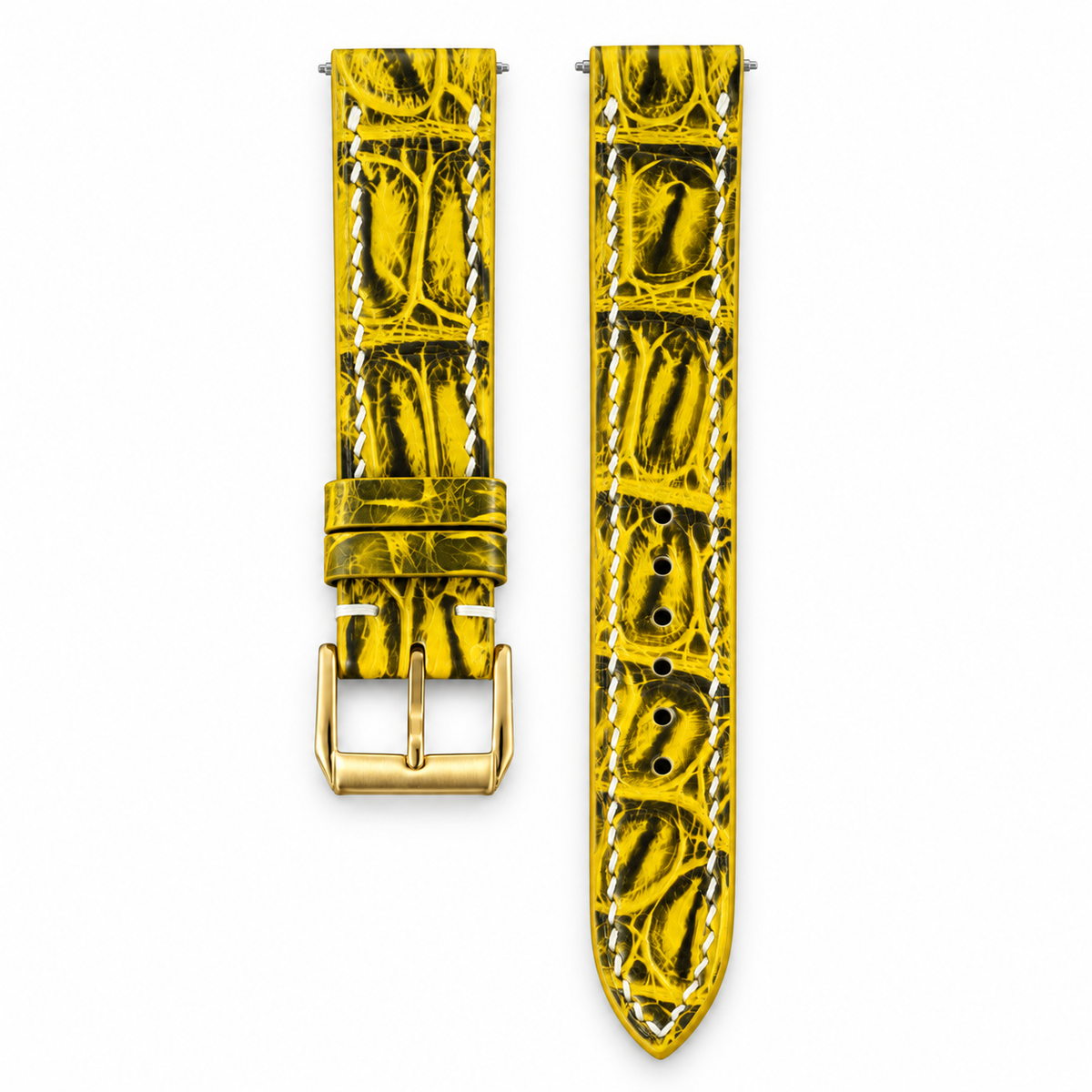 Lemon Yellow Black Patina Alligator Leather Watch Strap - hero