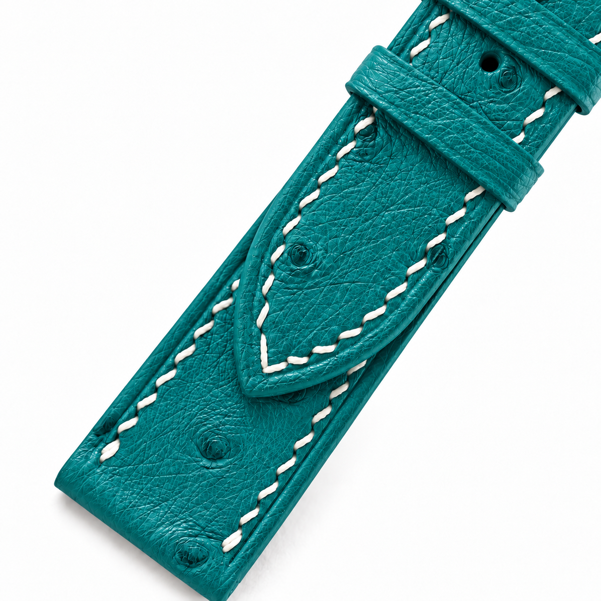 Turquoise Ostrich Leather Watch Strap - keepers detail