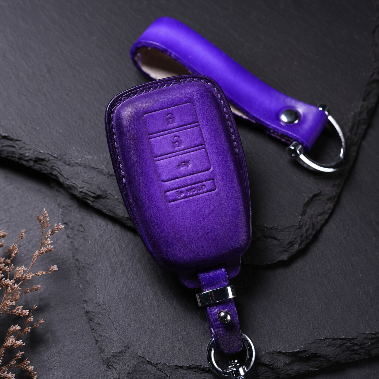 Acura Integra black leather key fob cover detail