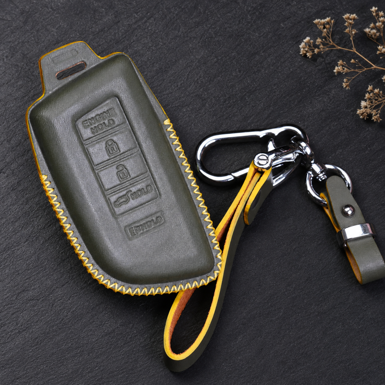 Acura RDX leather key fob cover with keychain hardware