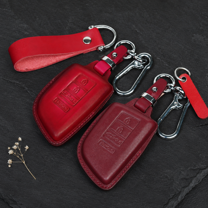Acura leather smart key cover in burgundy and red