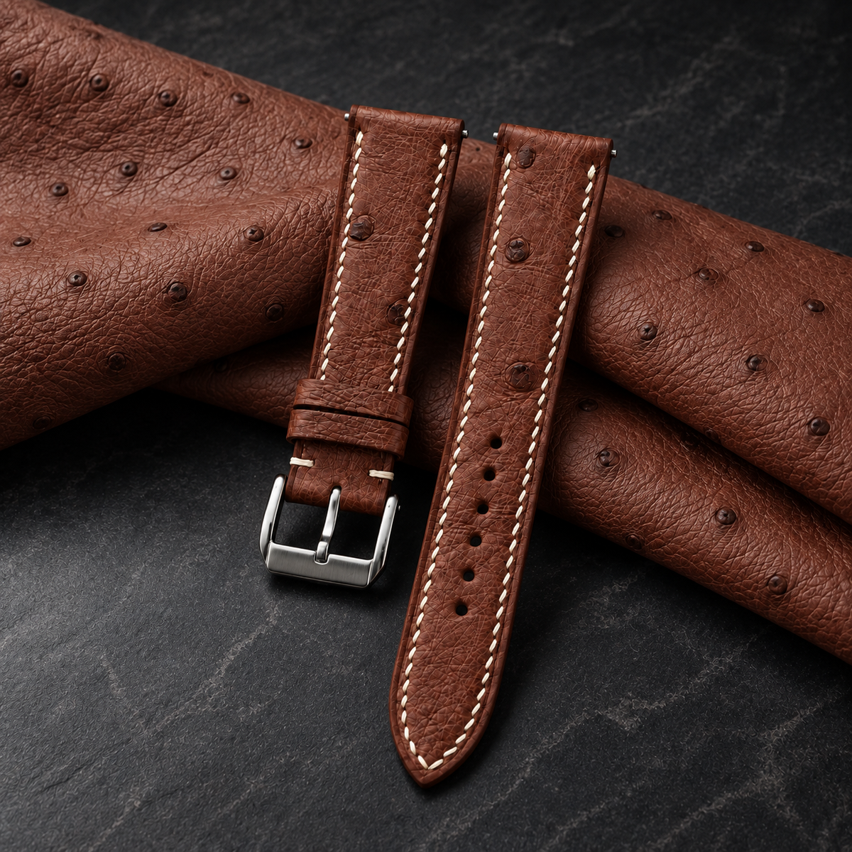 Chestnut Brown Ostrich Leather Watch Strap - hero
