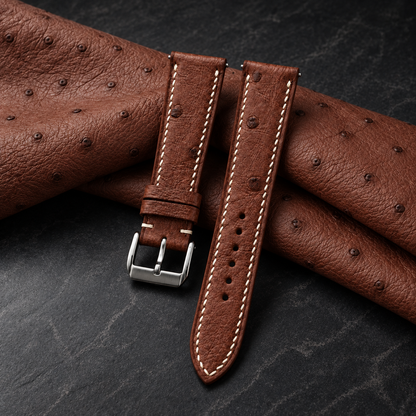 Chestnut Brown Ostrich Leather Watch Strap - hero
