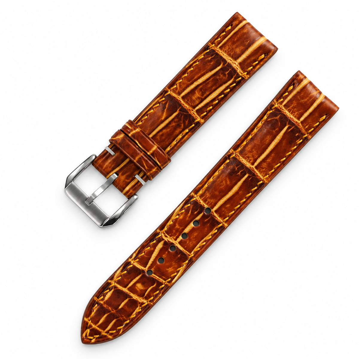 Amber Brown Patina Alligator strap two-piece diagonal view