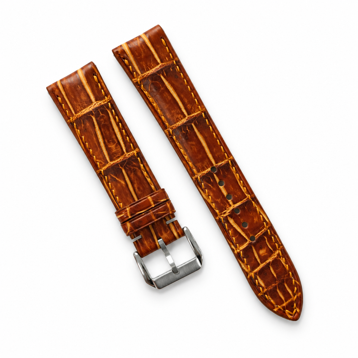 Amber Brown Patina Alligator strap two-piece alternate angle