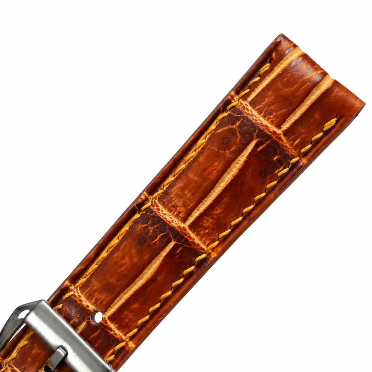 Amber Brown Patina Alligator strap macro lug end scales