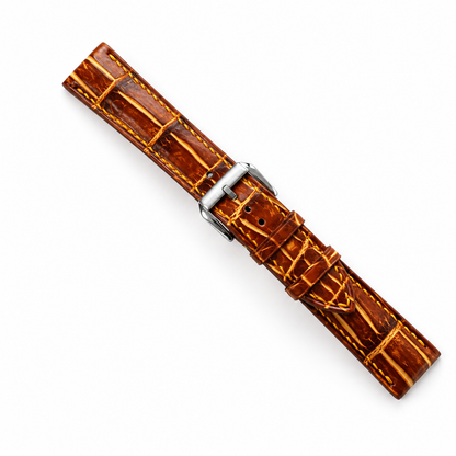 Amber Brown Patina Alligator strap assembled diagonal view