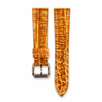 Amber Cognac Hand-Patina Alligator Leather Watch Strap