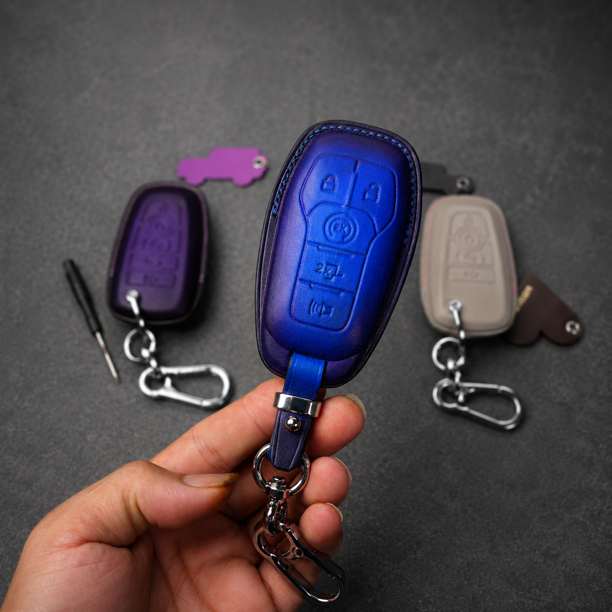 Custom Leather Key Fob Cover Compatible with Ford Mustang