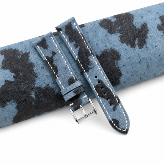 Ice Blue Camo Ostrich Leather Watch Strap