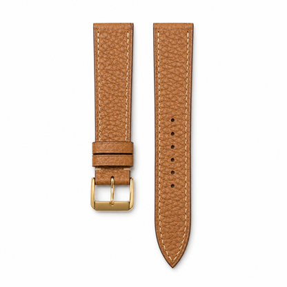 Flat Gold Caramel Togo Leather Watch Strap