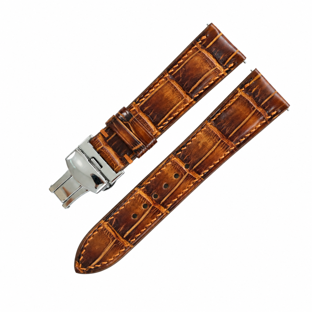 Antique Cognac Brown Patina Alligator Leather Watch Strap - alligator scale detail
