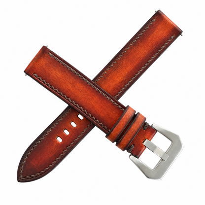 Antique Cognac Patina Vegetable Tanned Leather Watch Strap - crossed view