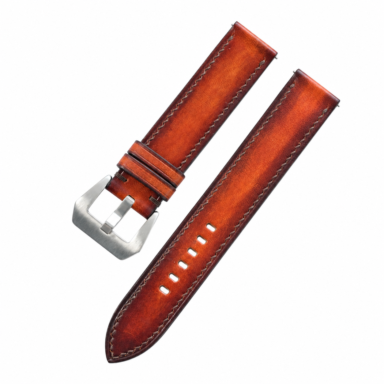 Antique Cognac Patina Vegetable Tanned Leather Watch Strap - buckle and taper