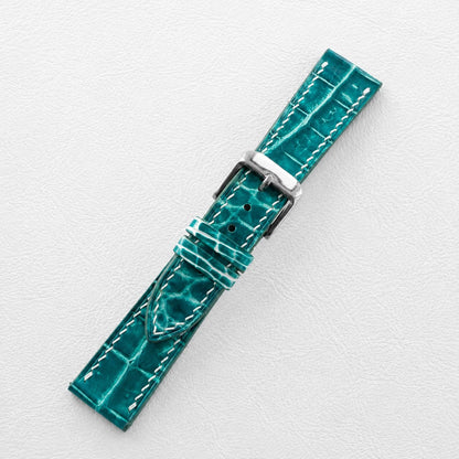 Aqua Teal Hand-patina Alligator Leather Watch Strap
