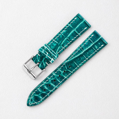 Aqua Teal Hand-patina Alligator Leather Watch Strap