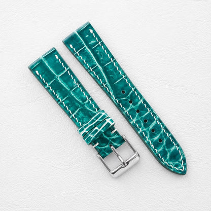 Aqua Teal Hand-patina Alligator Leather Watch Strap
