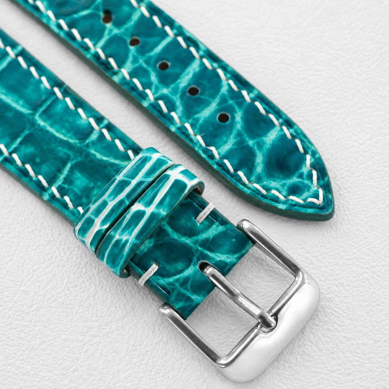 Aqua Teal Hand-patina Alligator Leather Watch Strap