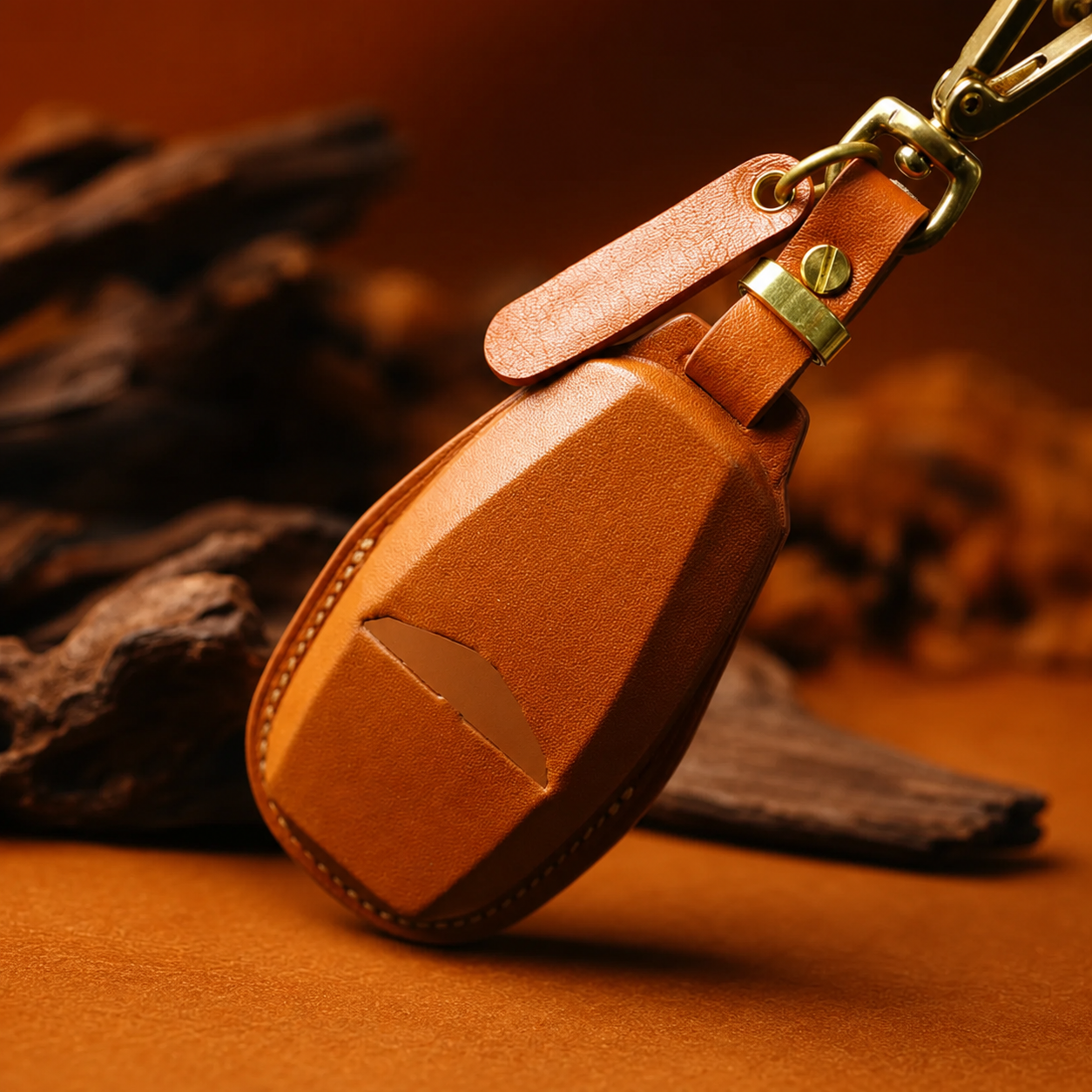 Aston Martin leather key fob cover with brass hardware