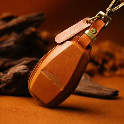 Aston Martin leather key fob cover with brass hardware