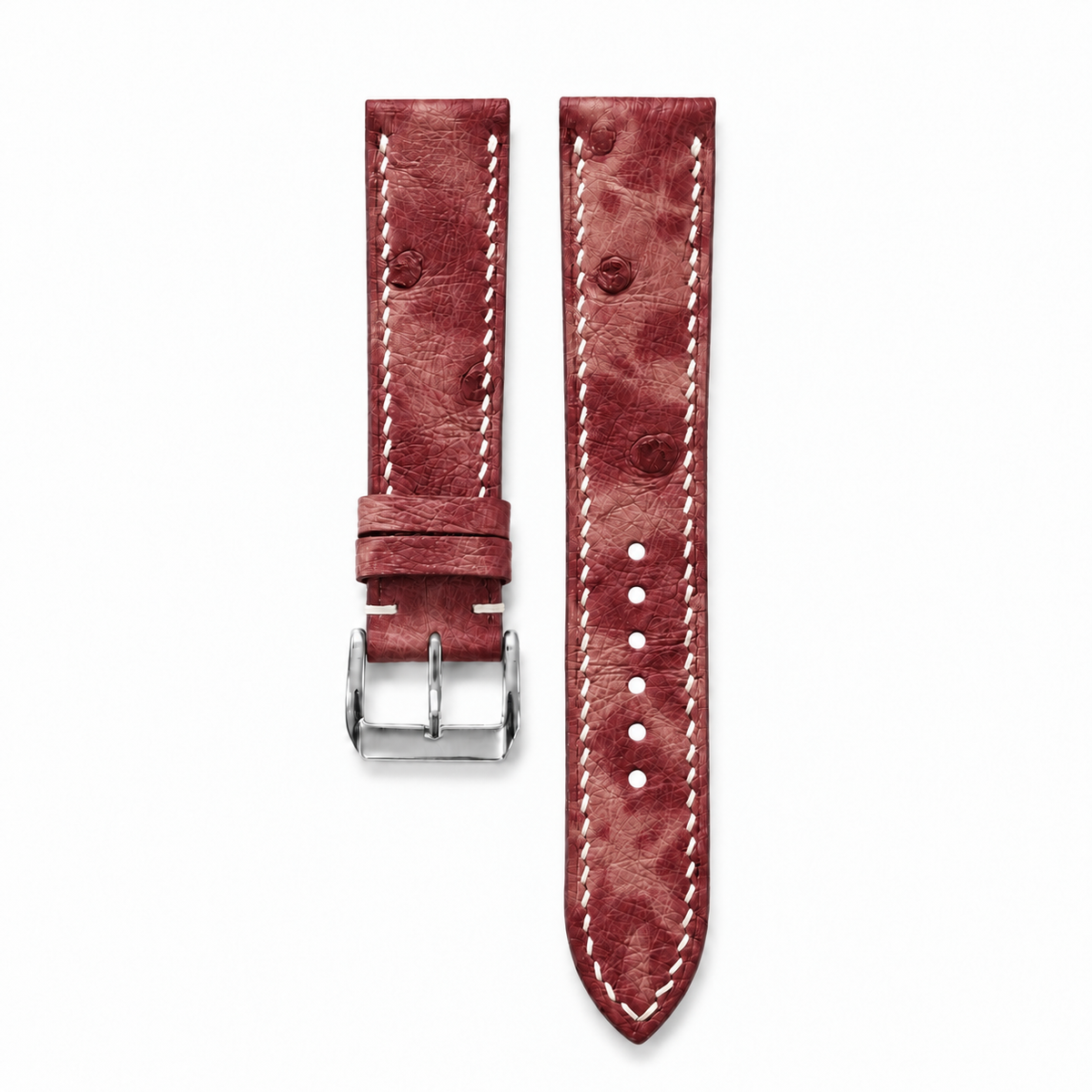 Burgundy Marble Ostrich Leather Watch Strap - product front