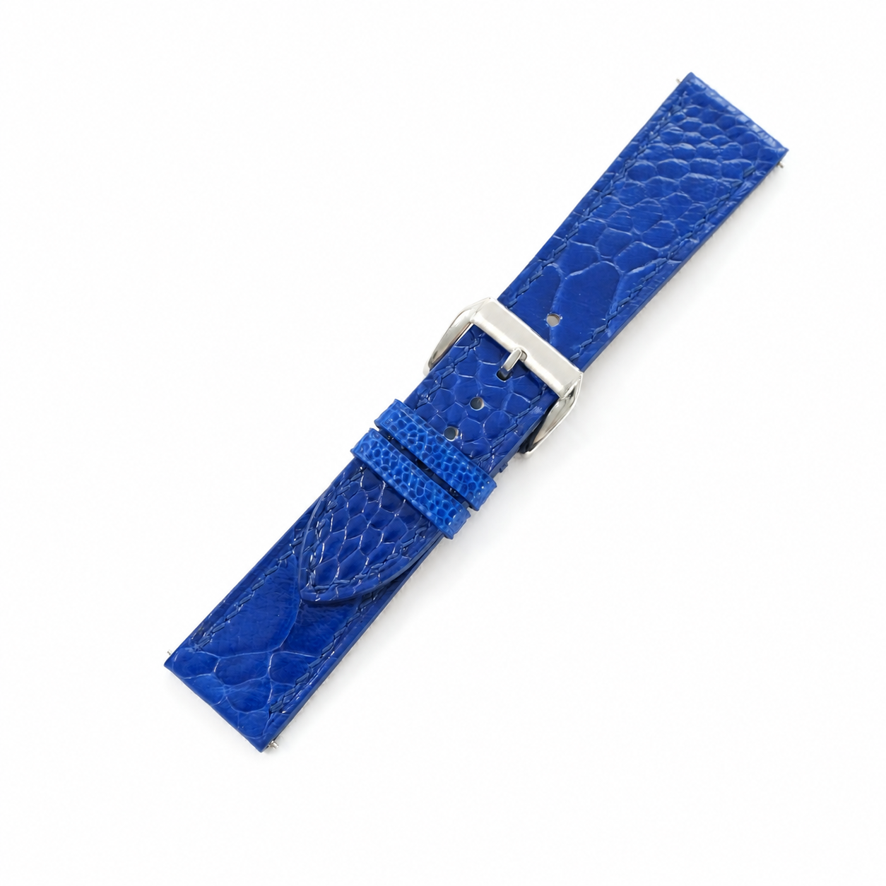 Flat Blue Ostrich Leg Leather Watch Strap
