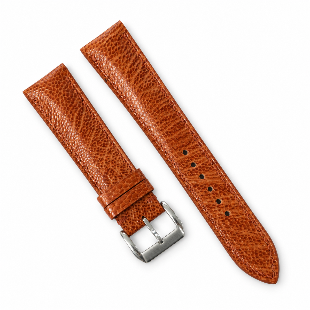 Padded Golden Cognac Small Scale Ostrich Leg Leather Watch Strap - golden cognac ostrich leg texture