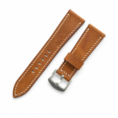 Flat Vintage Caramel Brown Waxed Leather Watch Strap