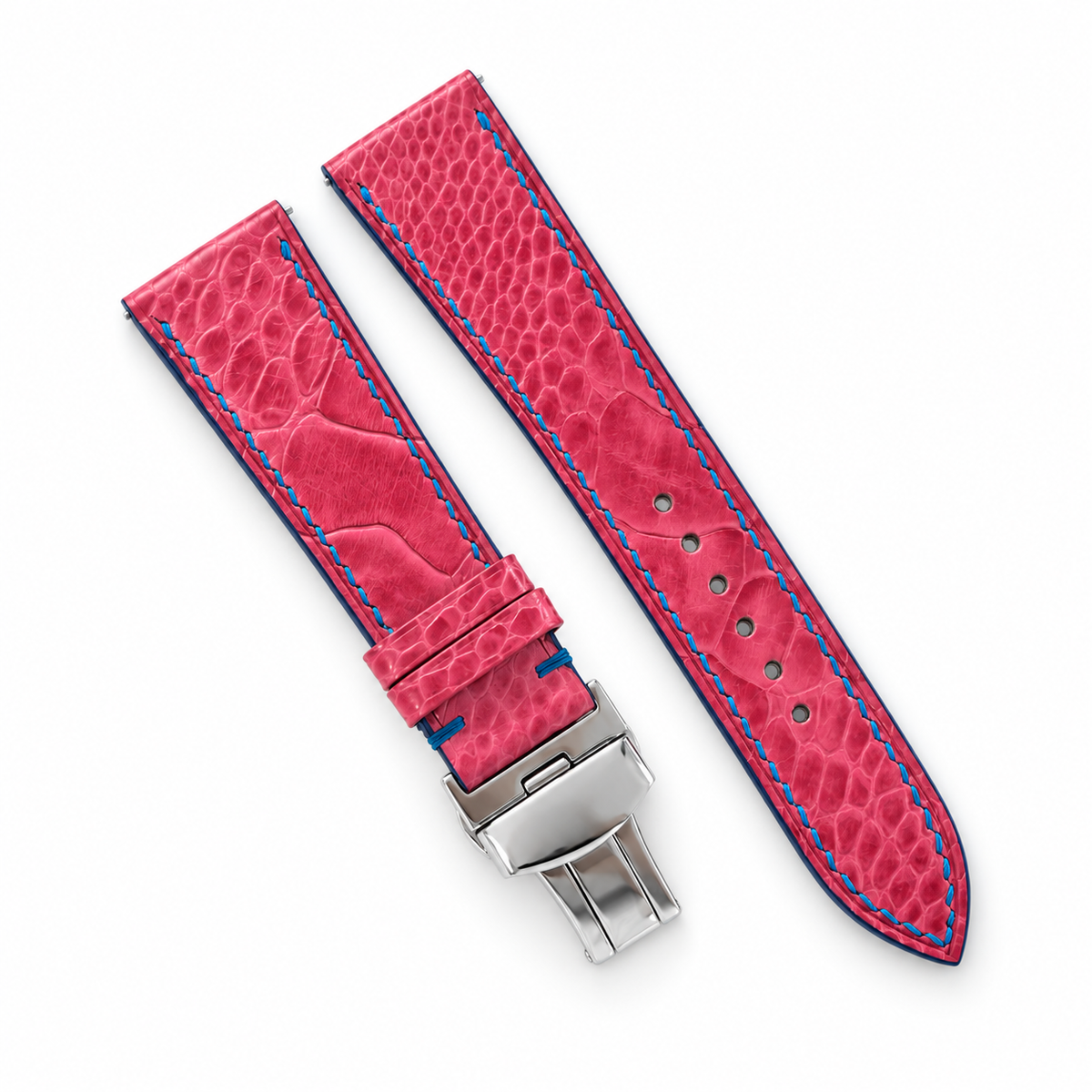 Pink Ostrich Leg Leather Watch Strap - two piece diagonal alt