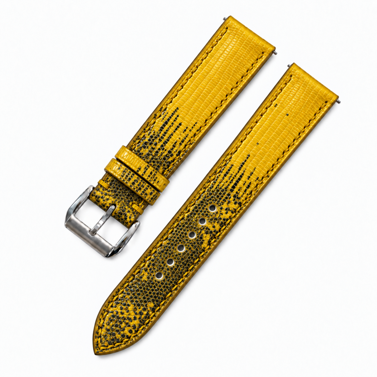 Yellow Black Lizard Leather Watch Strap - two piece diagonal