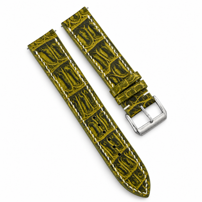 Olive Black Patina Alligator Leather Watch Strap - two piece diagonal