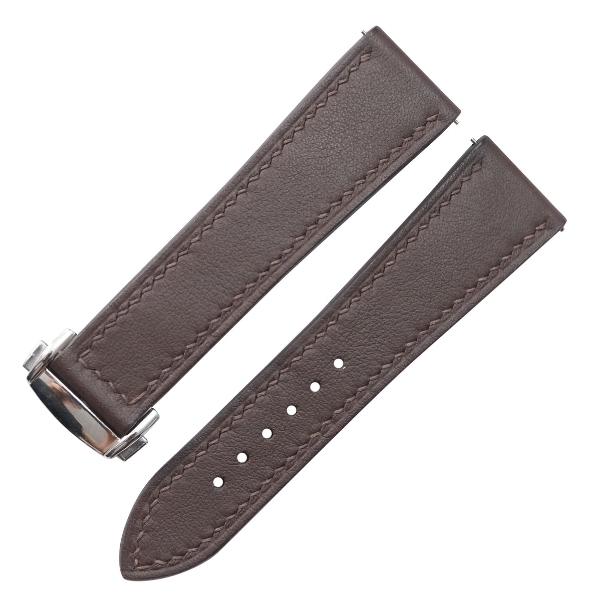 Deployant Chocolate Brown Swift Leather Watch Strap - two piece diagonal