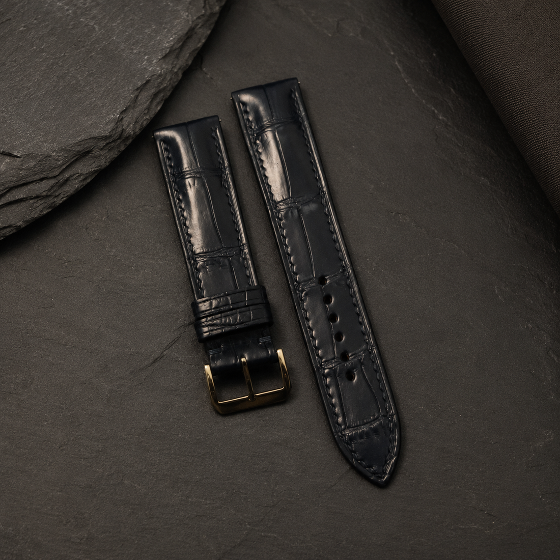 Black Alligator Leather Watch Strap