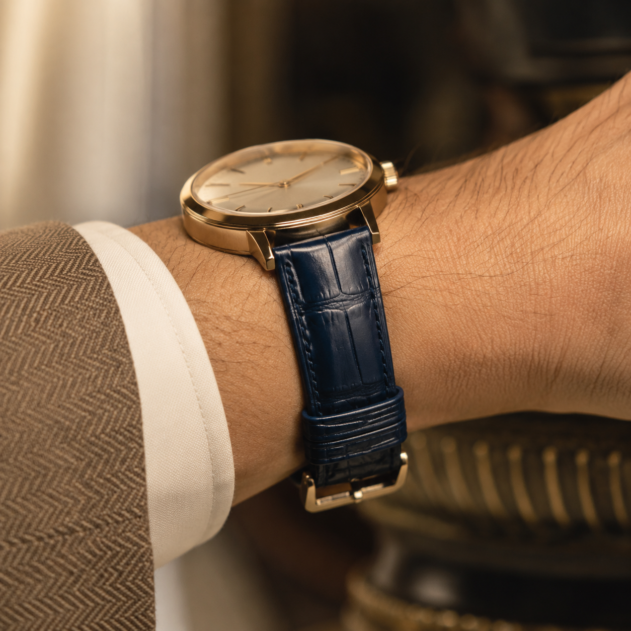 Black Alligator Leather Watch Strap