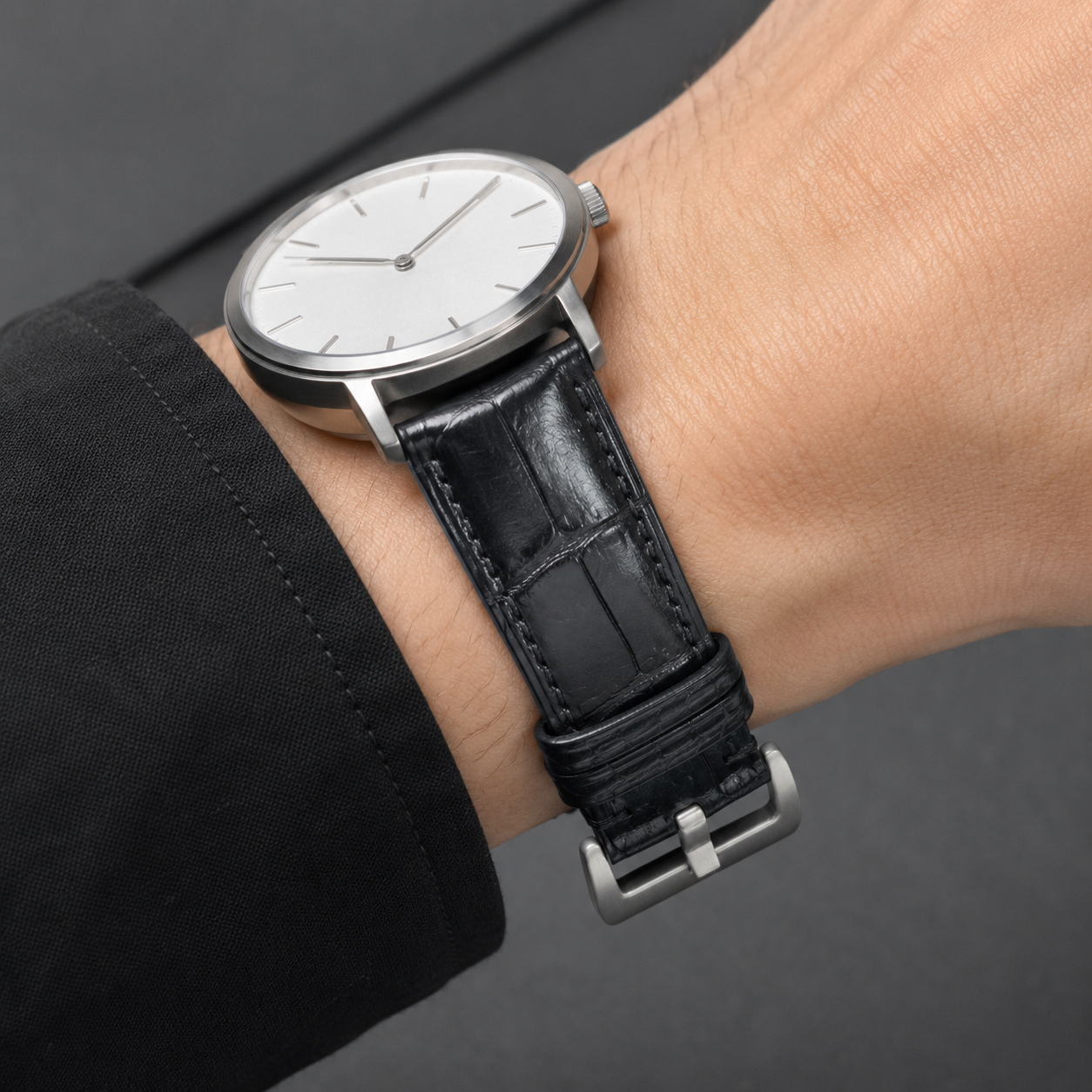Black Alligator Leather Watch Strap