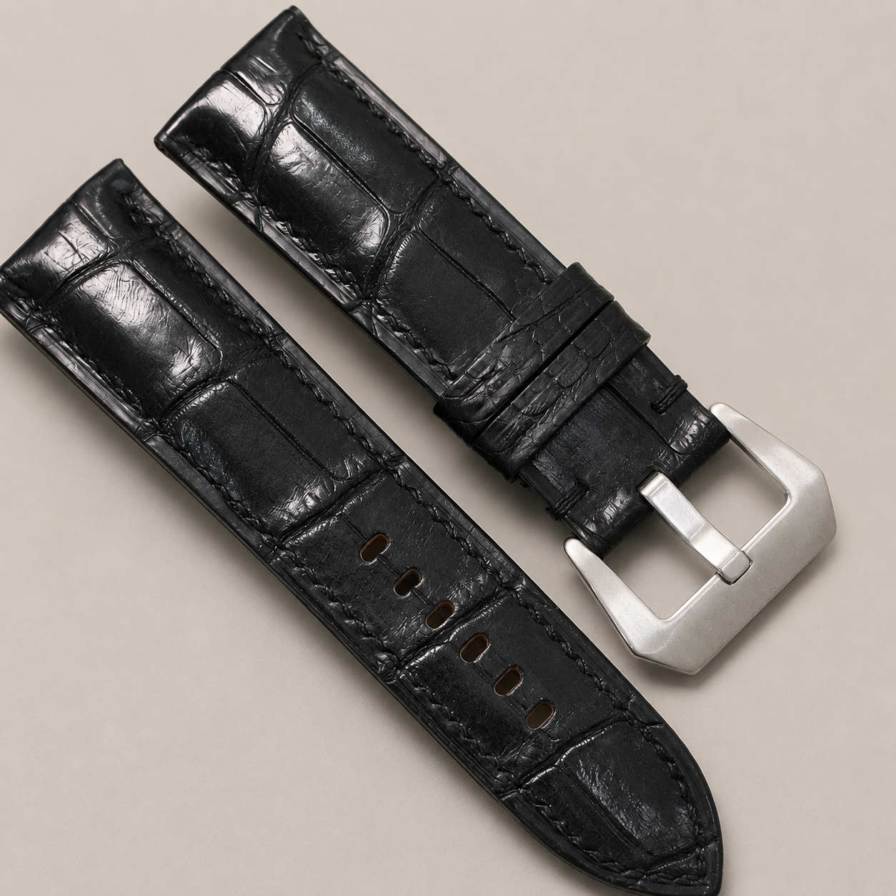 Black Alligator Leather Watch Strap