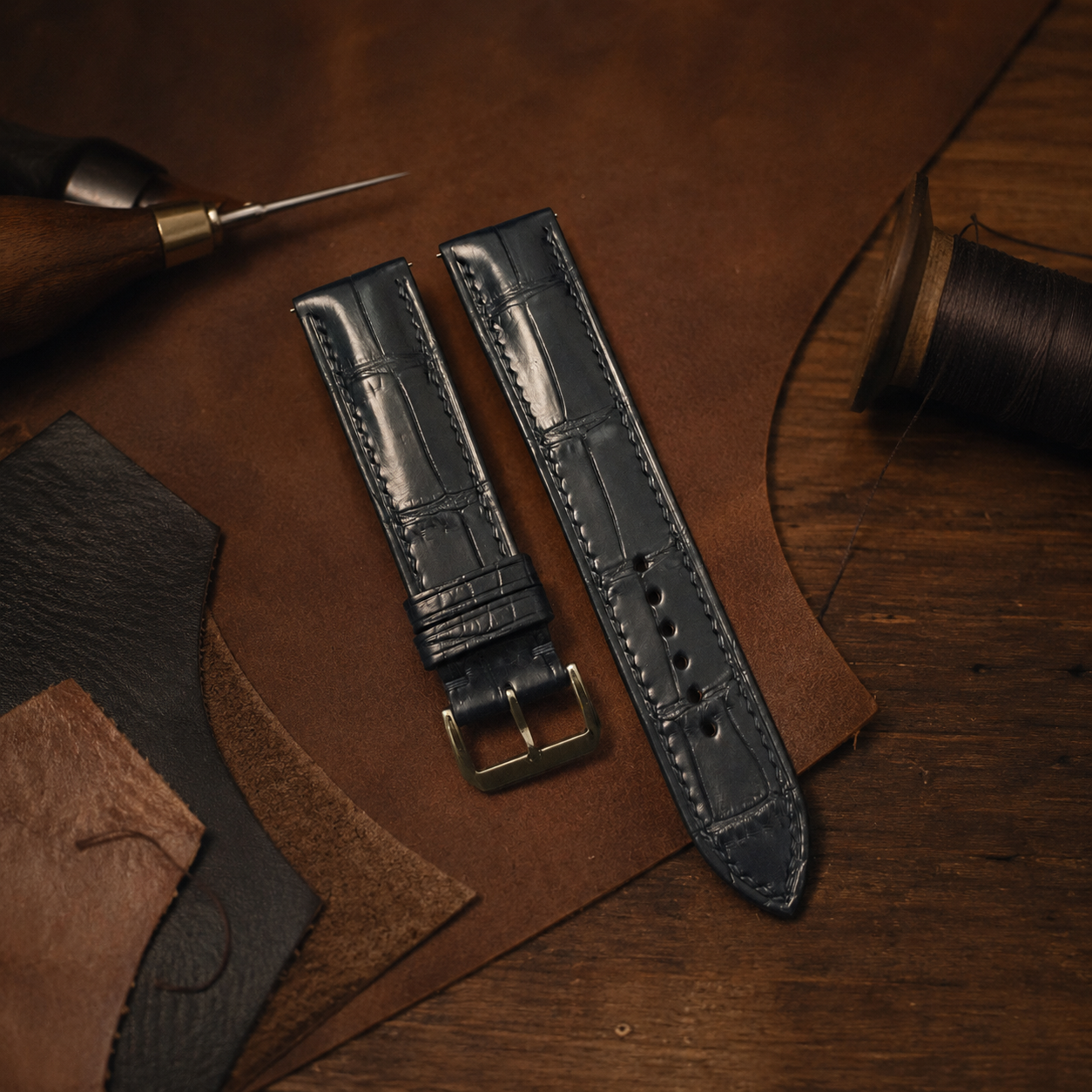 Black Alligator Leather Watch Strap